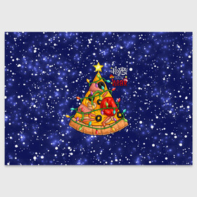 Поздравительная открытка с принтом Новогодняя Елка Пицца в Петрозаводске, 100% бумага | плотность бумаги 280 г/м2, матовая, на обратной стороне линовка и место для марки
 | Тематика изображения на принте: christmas | pizza | гирлянда | елка | ель | звезда | новый год | пицца | рождество