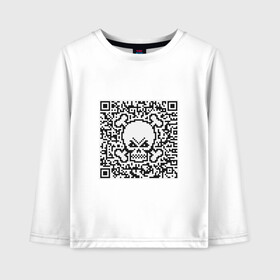 Детский лонгслив хлопок с принтом QR Skull в Петрозаводске, 100% хлопок | круглый вырез горловины, полуприлегающий силуэт, длина до линии бедер | coronavirus | covid | covid19 | qr code | qr код | sputnik | вакцина | вакцинация | вирус | здоровье | изоляция | иммунитет | карантин | ковид | код | корона | коронавирус | маркировка | маска | матрица | п | пандемия