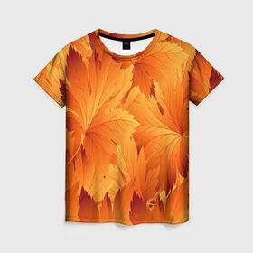Женская футболка 3D с принтом Кленовая сладость в Петрозаводске, 100% полиэфир ( синтетическое хлопкоподобное полотно) | прямой крой, круглый вырез горловины, длина до линии бедер | желтый | клен | кленовый лист | лист | листопад | листья | оранжевый | осень