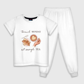 Детская пижама хлопок с принтом too much monday в Петрозаводске, 100% хлопок |  брюки и футболка прямого кроя, без карманов, на брюках мягкая резинка на поясе и по низу штанин
 | круассан | мало чая | отдых | понедельник | работа | уют | чай