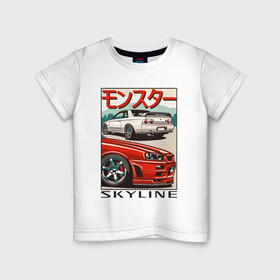 Детская футболка хлопок с принтом Nissan Skyline Ниссан Скайлайн в Петрозаводске, 100% хлопок | круглый вырез горловины, полуприлегающий силуэт, длина до линии бедер | auto | car | japan | nissan | racing | retro | авто | гонки | машины | ниссан | ретро | скайлайн | тачки | япония