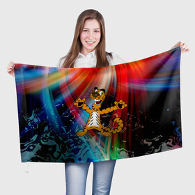 Флаг 3D с принтом Новогодний тигр пляшет в Петрозаводске, 100% полиэстер | плотность ткани — 95 г/м2, размер — 67 х 109 см. Принт наносится с одной стороны | абстракция | животное | мультик | новый год | тигр