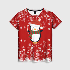Женская футболка 3D с принтом Пингвин в новогодней шапочке в Петрозаводске, 100% полиэфир ( синтетическое хлопкоподобное полотно) | прямой крой, круглый вырез горловины, длина до линии бедер | 2021 | 2022 | happy new year 2022 | новогодний пингвин | новый год | новый год 2022 | пингвин | праздник | снежинки | снежный пингвин