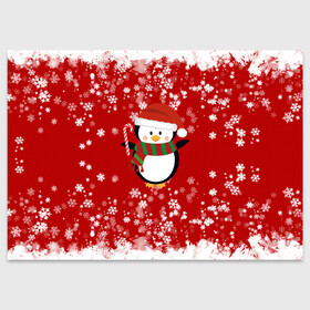Поздравительная открытка с принтом Пингвин в новогодней шапочке в Петрозаводске, 100% бумага | плотность бумаги 280 г/м2, матовая, на обратной стороне линовка и место для марки
 | 2021 | 2022 | happy new year 2022 | новогодний пингвин | новый год | новый год 2022 | пингвин | праздник | снежинки | снежный пингвин