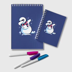 Блокнот с принтом Dab Snowman in a scarf в Петрозаводске, 100% бумага | 48 листов, плотность листов — 60 г/м2, плотность картонной обложки — 250 г/м2. Листы скреплены удобной пружинной спиралью. Цвет линий — светло-серый
 | Тематика изображения на принте: 2022 | 22 | christmas | dab | dub | new | notes | scarf | snow | snowman | snowy | woman | year | баба | год | даб | новый | ноты | очки | рождество | снег | снеговик | снежная | шарф