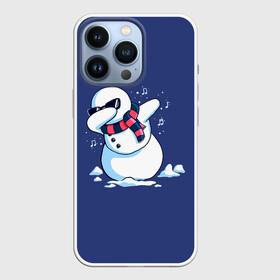 Чехол для iPhone 13 Pro с принтом Dab Snowman in a scarf в Петрозаводске,  |  | Тематика изображения на принте: 2022 | 22 | christmas | dab | dub | new | notes | scarf | snow | snowman | snowy | woman | year | баба | год | даб | новый | ноты | очки | рождество | снег | снеговик | снежная | шарф