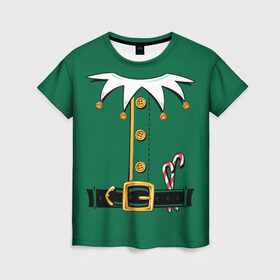 Женская футболка 3D с принтом Christmas Elf Outfit в Петрозаводске, 100% полиэфир ( синтетическое хлопкоподобное полотно) | прямой крой, круглый вырез горловины, длина до линии бедер | christmas | claus | clothes | deer | elf | frost | helpers | new | north | outfit | pole | santa | year | год | дед | клаус | мороз | новый | одежда | олени | полюс | помощники | рождественский | рождество | санта | санты | северный | эльф