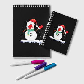 Блокнот с принтом Cartoon Dab Snowman в Петрозаводске, 100% бумага | 48 листов, плотность листов — 60 г/м2, плотность картонной обложки — 250 г/м2. Листы скреплены удобной пружинной спиралью. Цвет линий — светло-серый
 | 2022 | 22 | cartoon | christmas | dab | dub | mult | new | notes | scarf | snow | snowman | snowy | woman | year | баба | год | даб | мультяшный | новый | очки | рождество | снег | снеговик | снежная | шарф