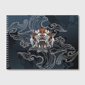 Альбом для рисования с принтом Рычащий Тигр в японском стиле в Петрозаводске, 100% бумага
 | матовая бумага, плотность 200 мг. | волны | символ года | тигр | хищник | япония