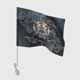 Флаг для автомобиля с принтом Рычащий Тигр в японском стиле в Петрозаводске, 100% полиэстер | Размер: 30*21 см | волны | символ года | тигр | хищник | япония