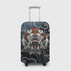 Чехол для чемодана 3D с принтом Рычащий Тигр в японском стиле в Петрозаводске, 86% полиэфир, 14% спандекс | двустороннее нанесение принта, прорези для ручек и колес | волны | символ года | тигр | хищник | япония