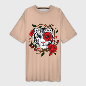 Платье-футболка 3D с принтом White Tiger. Symbol в Петрозаводске,  |  | blue | christmas | eyes | face | flowers | glow | muzzle | new | rose | snow | symbol | tiger | tulip | white | winter | year | белый | глаза | год | года | зима | лицо | нового | новый | рождество | свечение | символ | синее | тигр | тигра