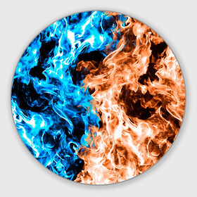 Круглый коврик для мышки с принтом Огненное пламя в Петрозаводске, резина и полиэстер | круглая форма, изображение наносится на всю лицевую часть | Тематика изображения на принте: blue fire | blue flame | fire | fire and ice | fire and water | flame | neon | в огне | горящий | инь ян | инь янь | искры | неон | неоновый огонь | огненный | огонь | огонь и вода | огонь и лед | пламя | пожар | противостояние