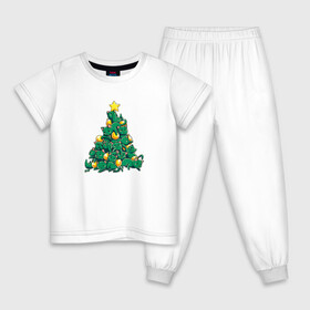 Детская пижама хлопок с принтом Christmas Tree Made Of Green Cats в Петрозаводске, 100% хлопок |  брюки и футболка прямого кроя, без карманов, на брюках мягкая резинка на поясе и по низу штанин
 | cat | cats | christmas | decotarions | green | kittens | made | new | of | star | toys | tree | year | год | ёлка | звезда | игрушки | кот | коты | котята | кошки | новый | рождество
