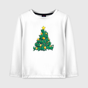 Детский лонгслив хлопок с принтом Christmas Tree Made Of Green Cats в Петрозаводске, 100% хлопок | круглый вырез горловины, полуприлегающий силуэт, длина до линии бедер | cat | cats | christmas | decotarions | green | kittens | made | new | of | star | toys | tree | year | год | ёлка | звезда | игрушки | кот | коты | котята | кошки | новый | рождество