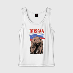 Женская майка хлопок с принтом Русский свирепый медведь в Петрозаводске, 95% хлопок, 5% эластан |  | bear | courage | fearlessness | flag | force | muzzle | paws | power | russia | бесстрашие | лапы | медведь | мощь | мужество | отвага | россия | сила | флаг