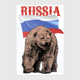 Магнитный плакат 2Х3 с принтом Русский свирепый медведь в Петрозаводске, Полимерный материал с магнитным слоем | 6 деталей размером 9*9 см | bear | courage | fearlessness | flag | force | muzzle | paws | power | russia | бесстрашие | лапы | медведь | мощь | мужество | отвага | россия | сила | флаг