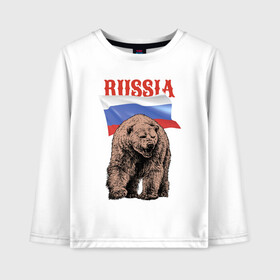 Детский лонгслив хлопок с принтом Русский свирепый медведь в Петрозаводске, 100% хлопок | круглый вырез горловины, полуприлегающий силуэт, длина до линии бедер | bear | courage | fearlessness | flag | force | muzzle | paws | power | russia | бесстрашие | лапы | медведь | мощь | мужество | отвага | россия | сила | флаг