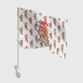 Флаг для автомобиля с принтом Тигр спускающийся с гор в Петрозаводске, 100% полиэстер | Размер: 30*21 см | гора | паттерн | символ года | солнце | тигр | тигрище | хищник