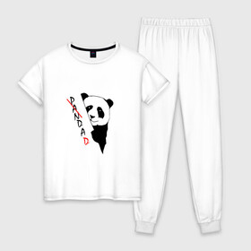 Женская пижама хлопок с принтом Пандочка (смешная) в Петрозаводске, 100% хлопок | брюки и футболка прямого кроя, без карманов, на брюках мягкая резинка на поясе и по низу штанин | девушке | интересный | панда | подарок | смешная