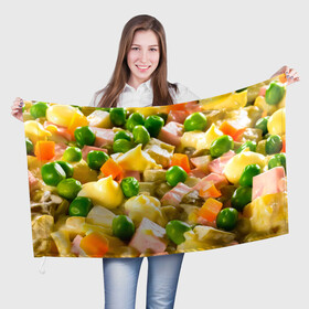 Флаг 3D с принтом Весь в оливье в Петрозаводске, 100% полиэстер | плотность ткани — 95 г/м2, размер — 67 х 109 см. Принт наносится с одной стороны | salat | новый год | оливье | салат