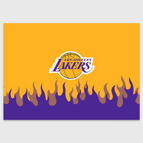 Поздравительная открытка с принтом LA LAKERS NBA FIRE ЛЕЙКЕРС ОГОНЬ в Петрозаводске, 100% бумага | плотность бумаги 280 г/м2, матовая, на обратной стороне линовка и место для марки
 | Тематика изображения на принте: america | basketball | kobe bryant | la | la lakers | lakers | los angeles lakers | nba | usa | баскетбол | кобе брайант | лос анджелес лейкерс | нба | сша