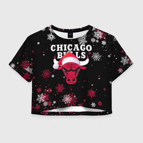 Женская футболка Crop-top 3D с принтом НОВОГОДНИЙ CHICAGO BULLS 2022 СНЕЖИНКИ в Петрозаводске, 100% полиэстер | круглая горловина, длина футболки до линии талии, рукава с отворотами | 2022 | 23 | basketball | bulls | chicago bulls | jordan | logo | michael jordan | nba | red | sport | баскетбол | быки | джордан | лого | майкл джордан | новогодний чикаго булс | новый год | спорт | чикаго буллс | чикаго булс новый год