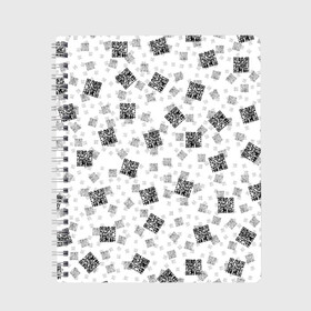 Тетрадь с принтом PATTERN | QR CODE в Петрозаводске, 100% бумага | 48 листов, плотность листов — 60 г/м2, плотность картонной обложки — 250 г/м2. Листы скреплены сбоку удобной пружинной спиралью. Уголки страниц и обложки скругленные. Цвет линий — светло-серый
 | Тематика изображения на принте: patern | pattern | qr code | qr код | qrcode | qrкод | quick response code | куар | куар код | кью ар код | матричных штриховых кодов | патерн | паттерн | штриховых кодов