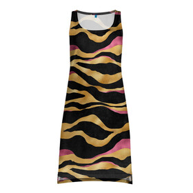 Платье-майка 3D с принтом тигровый окрас Gold Pink в Петрозаводске, 100% полиэстер | полуприлегающий силуэт, широкие бретели, круглый вырез горловины, удлиненный подол сзади. | 2022 | год тигра | новый год | новый год 2022 | символ года | тигр | тигренок | тигрица | тигры