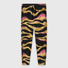 Женские брюки 3D с принтом тигровый окрас Gold Pink в Петрозаводске, полиэстер 100% | прямой крой, два кармана без застежек по бокам, с мягкой трикотажной резинкой на поясе и по низу штанин. В поясе для дополнительного комфорта — широкие завязки | 2022 | год тигра | новый год | новый год 2022 | символ года | тигр | тигренок | тигрица | тигры