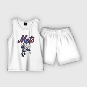 Детская пижама с шортами хлопок с принтом New York Mets в Петрозаводске,  |  | ball | baseball | mascot | new york | team | usa | бейсбол | мяч | нью йорк | сша | талисман