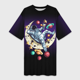Платье-футболка 3D с принтом Астронавт чилит на Луне  Chilling on the moon в Петрозаводске,  |  | chill | star | астронавт | астрономия | галактика | звезды | земля | космонавт | космос | луна | марс | на расслабоне | на чиле | отдых | планета