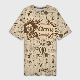 Платье-футболка 3D с принтом Цирк винтажный в Петрозаводске,  |  | винтажный | клоун | ретро | слоны | узор | цирк | шапито