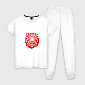 Женская пижама хлопок с принтом Символ года (тигренок красный) в Петрозаводске, 100% хлопок | брюки и футболка прямого кроя, без карманов, на брюках мягкая резинка на поясе и по низу штанин | 2022 | девушке | новый год | подарок | символ года | тигр | тигренок