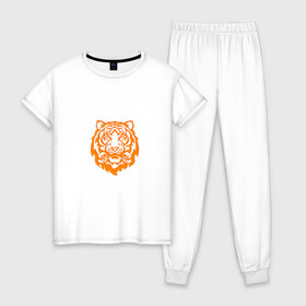 Женская пижама хлопок с принтом Символ года (тигренок оранжевый) в Петрозаводске, 100% хлопок | брюки и футболка прямого кроя, без карманов, на брюках мягкая резинка на поясе и по низу штанин | 2022 | новый год | подарок | символ года | тигр | тигренок