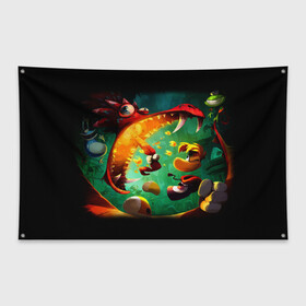 Флаг-баннер с принтом Rayman Legend в Петрозаводске, 100% полиэстер | размер 67 х 109 см, плотность ткани — 95 г/м2; по краям флага есть четыре люверса для крепления | аркада | дракон | игра | кулак | рейман