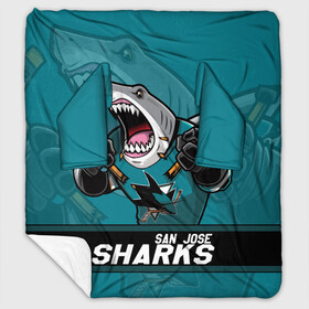 Плед с рукавами с принтом San Jose Sharks Сан Хосе Шаркс в Петрозаводске, 100% полиэстер | Закругленные углы, все края обработаны. Ткань не мнется и не растягивается. Размер 170*145 | hockey | nhl | san jose | san jose sharks | sharks | usa | акула | маскот | нхл | сан хосе | санхосе | санхосе шаркс | спорт | сша | хоккей | шайба | шаркс