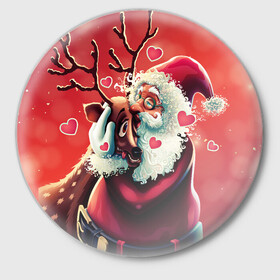 Значок с принтом Santa and deer в Петрозаводске,  металл | круглая форма, металлическая застежка в виде булавки | new year | арт | графика | дед мороз | зима | новый год | олень | рождество | санта