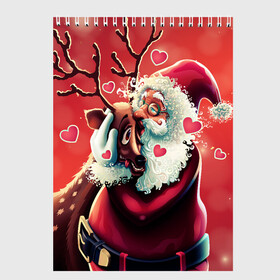 Скетчбук с принтом Santa and deer в Петрозаводске, 100% бумага
 | 48 листов, плотность листов — 100 г/м2, плотность картонной обложки — 250 г/м2. Листы скреплены сверху удобной пружинной спиралью | new year | арт | графика | дед мороз | зима | новый год | олень | рождество | санта
