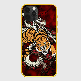 Чехол для iPhone 12 Pro с принтом Тигр со Змеёй 2022 в Петрозаводске, силикон | область печати: задняя сторона чехла, без боковых панелей | борьба | вектор | змея | противостояние | тигр