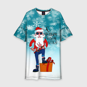 Детское платье 3D с принтом Hipster Santa 2022 в Петрозаводске, 100% полиэстер | прямой силуэт, чуть расширенный к низу. Круглая горловина, на рукавах — воланы | Тематика изображения на принте: 2022 | ded moroz | rock | santa | борода | дед мороз | нг | новый год | подарок | рок | санта | тату | хипстер