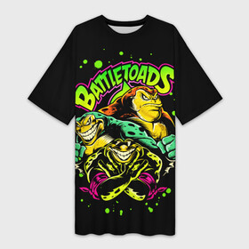 Платье-футболка 3D с принтом Battletoads (Боевые Жабы) в Петрозаводске,  |  | battletoads | pimple | rash | zitz | боевые жабы | зитц | игры | лягушки | пимпл | раш