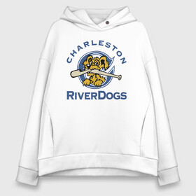 Женское худи Oversize хлопок с принтом Charleston River Dogs в Петрозаводске, френч-терри — 70% хлопок, 30% полиэстер. Мягкий теплый начес внутри —100% хлопок | боковые карманы, эластичные манжеты и нижняя кромка, капюшон на магнитной кнопке | baseball | bat | dog | fangs | jaw | muzzle | team | usa | бейсбол | бита | клыки | пасть | пёс