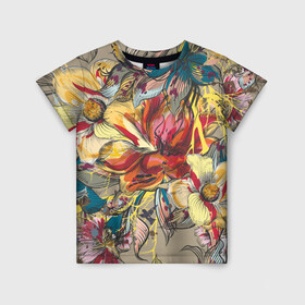 Детская футболка 3D с принтом Очень красивые цветы в Петрозаводске, 100% гипоаллергенный полиэфир | прямой крой, круглый вырез горловины, длина до линии бедер, чуть спущенное плечо, ткань немного тянется | живопись | красота | природа | растение | цветы