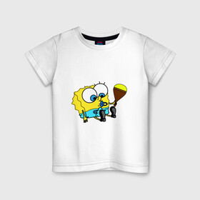 Детская футболка хлопок с принтом Губка Боб Пупс в Петрозаводске, 100% хлопок | круглый вырез горловины, полуприлегающий силуэт, длина до линии бедер | губка боб | желтый | квадратные штаны | малыш | мультфильм | памперс | соска | спанч боб