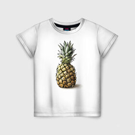 Детская футболка 3D с принтом Pineapple watercolor в Петрозаводске, 100% гипоаллергенный полиэфир | прямой крой, круглый вырез горловины, длина до линии бедер, чуть спущенное плечо, ткань немного тянется | Тематика изображения на принте: pineapple | ананас | графика | еда | рисунок | фрукт