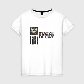 Женская футболка хлопок с принтом State of Decay Iron Logo в Петрозаводске, 100% хлопок | прямой крой, круглый вырез горловины, длина до линии бедер, слегка спущенное плечо | logo | state of decay | survival horror | undead labs | загнивающий штат | зомби апокалипсис | лого | логотип | стадия разложения | стейт оф декай | эмблема