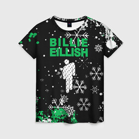 Женская футболка 3D с принтом billie eilish новый год снежинки в Петрозаводске, 100% полиэфир ( синтетическое хлопкоподобное полотно) | прямой крой, круглый вырез горловины, длина до линии бедер | be | billie | billie eilish | blohsh | ghoul | билли | билли айлиш