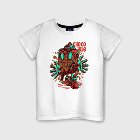 Детская футболка хлопок с принтом Шоколад с кремом в Петрозаводске, 100% хлопок | круглый вырез горловины, полуприлегающий силуэт, длина до линии бедер | клубничка | крем | рот | руки | уличный стиль | шоколад