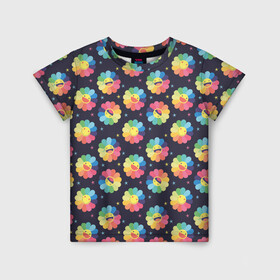 Детская футболка 3D с принтом Веселые ромашки в Петрозаводске, 100% гипоаллергенный полиэфир | прямой крой, круглый вырез горловины, длина до линии бедер, чуть спущенное плечо, ткань немного тянется | настроение | паттерн | природа | ромашки | цветик семицветик | цветы